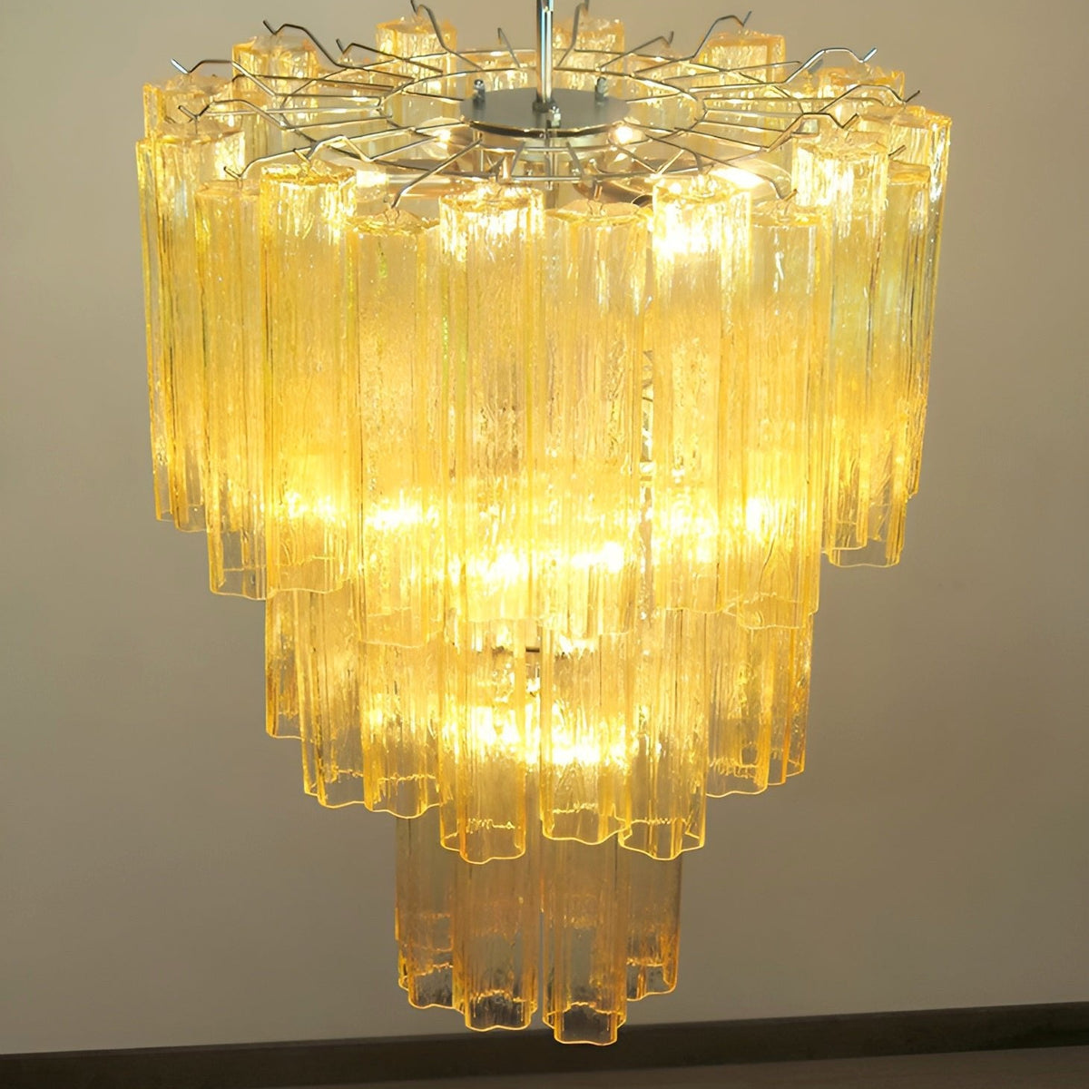 Yellow Murano Glass Tube Chandelier