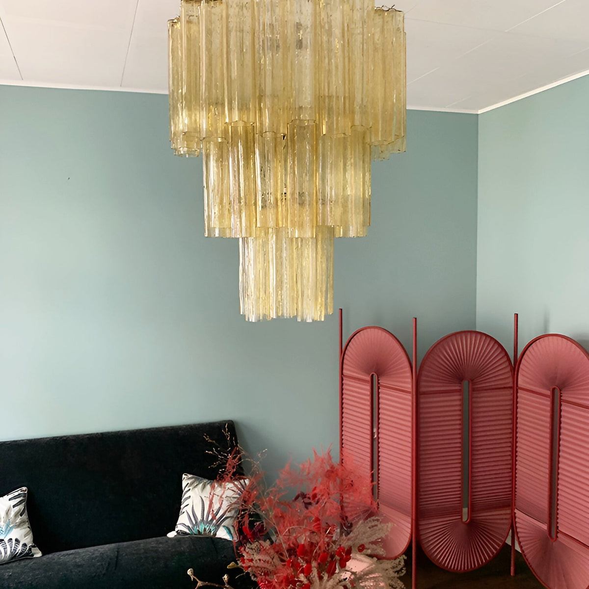 Yellow Murano Glass Tube Chandelier