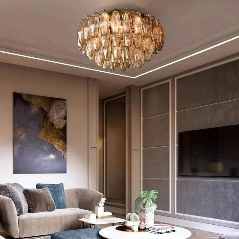 Franing Ceiling,SHOP ALL,glass chandelier,Chandelier Chiaray Smoke Glass Flushmount 17"