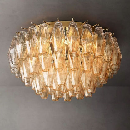 Franing Ceiling,SHOP ALL,glass chandelier,Chandelier Lacquered Burnished Brass Chiaray Clear Glass Flushmount 22"