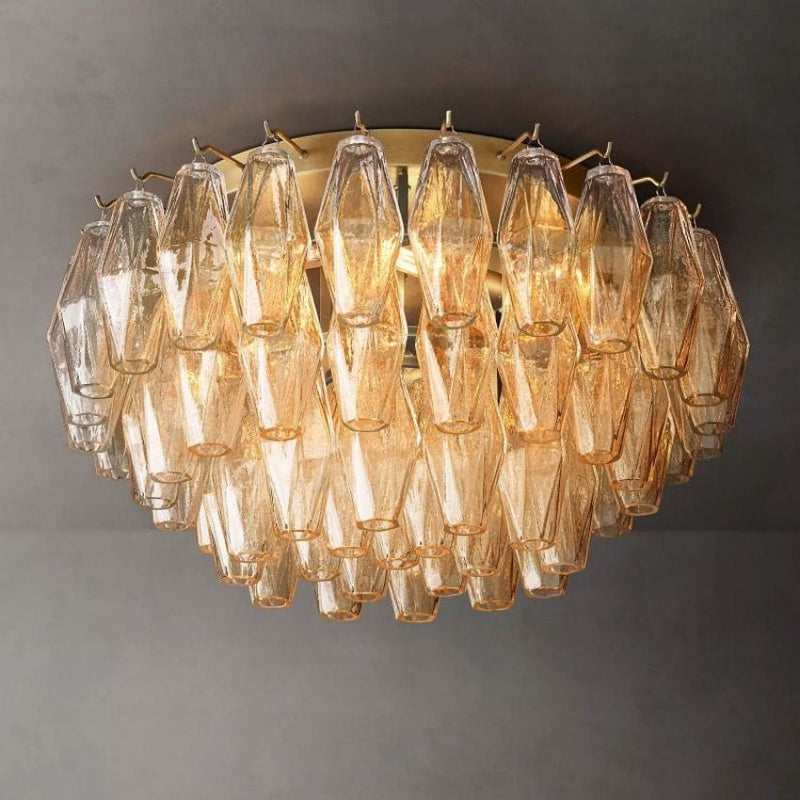 Franing Ceiling,SHOP ALL,glass chandelier,Chandelier Lacquered Burnished Brass Chiaray Clear Glass Flushmount 22"