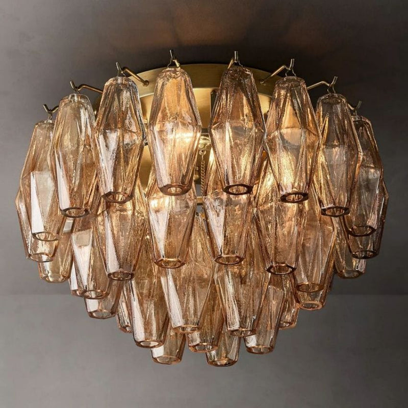 Franing Ceiling,SHOP ALL,glass chandelier,Chandelier Lacquered Burnished Brass Chiaray Smoke Glass Flushmount 17"
