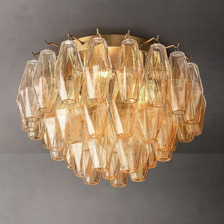 Franing Ceiling,SHOP ALL,glass chandelier,Chandelier Lacquered Burnished Brass / Clear Chiaray Clear Glass Flushmount 17"