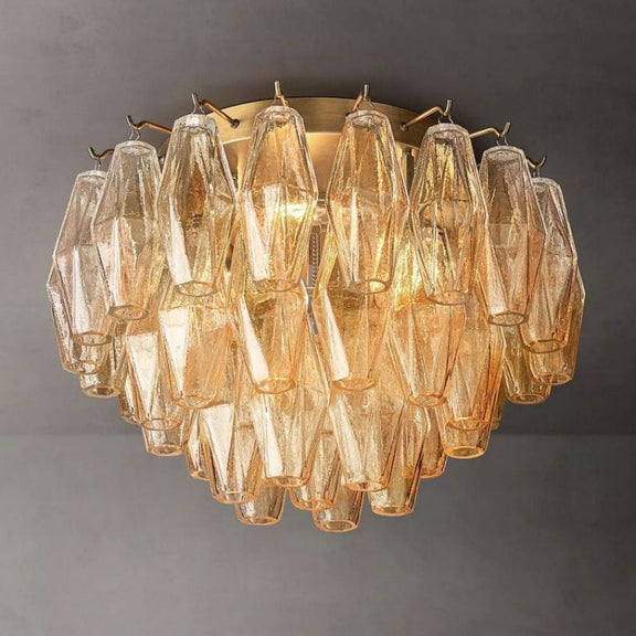 Franing Ceiling,SHOP ALL,glass chandelier,Chandelier Lacquered Burnished Brass / Clear Chiaray Clear Glass Flushmount 17"