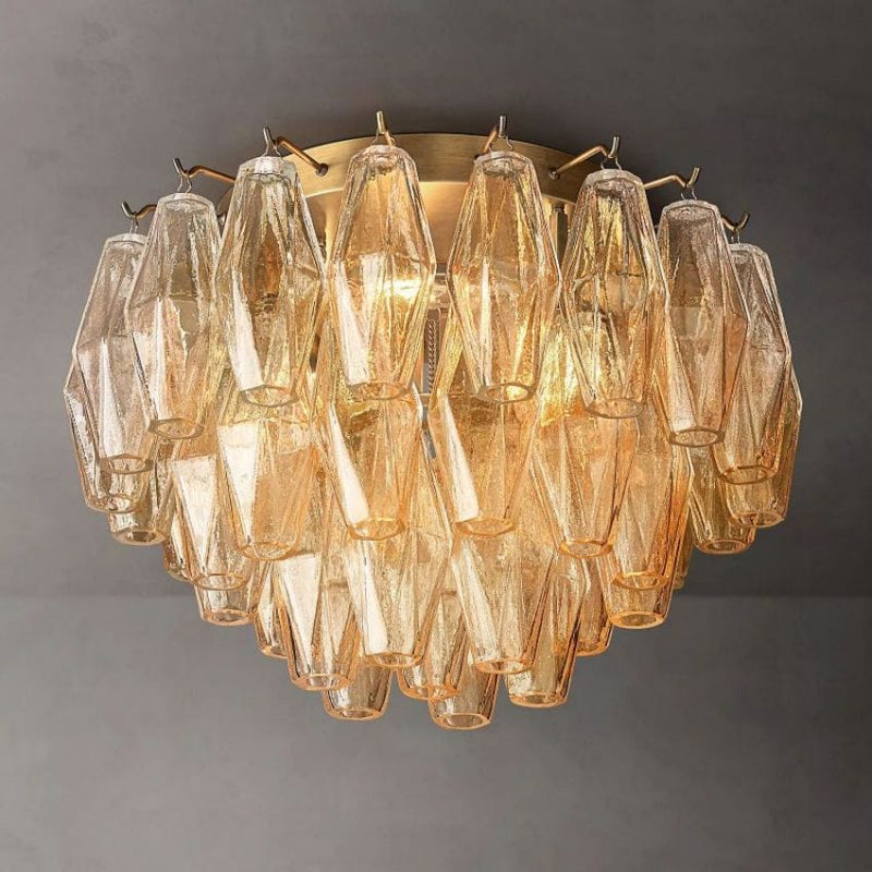 Franing Ceiling,SHOP ALL,glass chandelier,Chandelier Lacquered Burnished Brass / Clear Chiaray Clear Glass Flushmount 17"