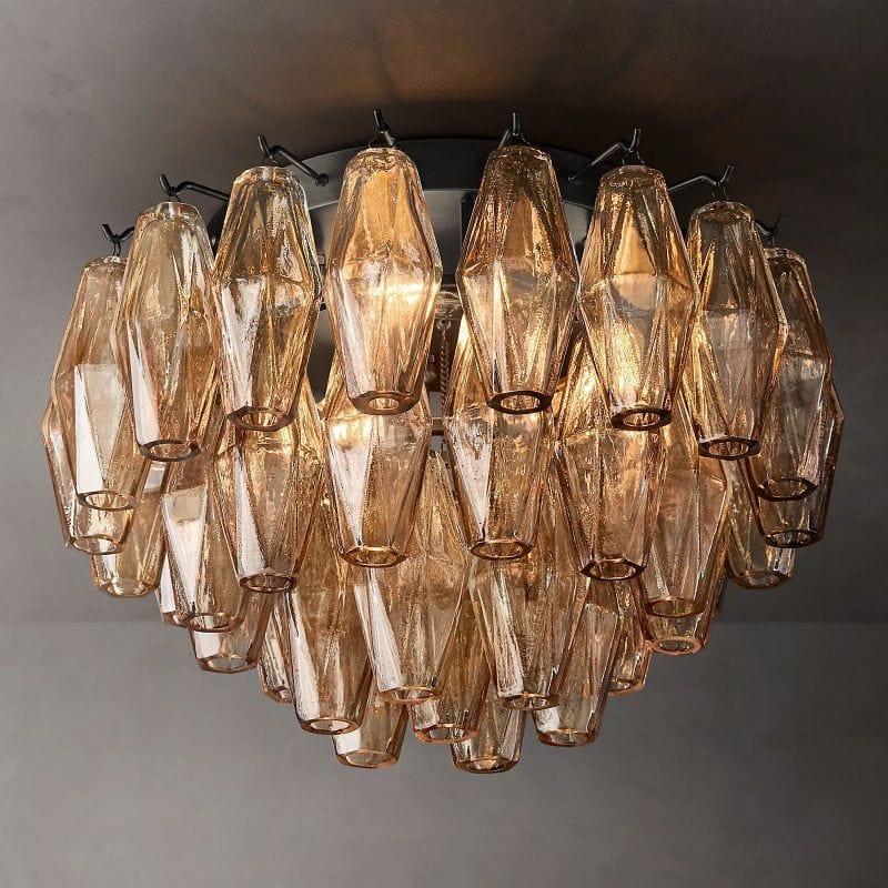 Franing Ceiling,SHOP ALL,glass chandelier,Chandelier Matte Black / Amber Chiaray Clear Glass Flushmount 17"