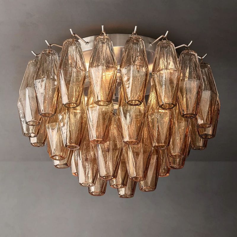 Franing Ceiling,SHOP ALL,glass chandelier,Chandelier Satin Nickel / Amber Chiaray Clear Glass Flushmount 17"