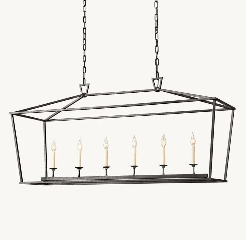 Franing Chandelier,SHOP ALL,metal chandelier,Farmhouse Black 19TH C. ENGLISH OPENWORK RECTANGULAR CHANDELIER 54"