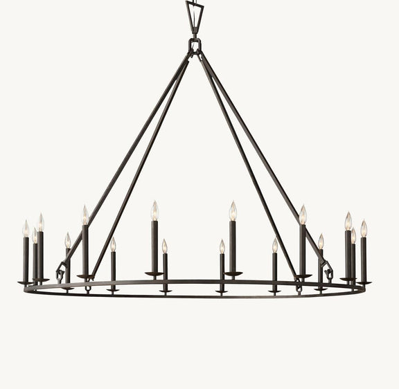 Franing Chandelier,SHOP ALL,metal chandelier,Farmhouse Black 19TH C. ENGLISH OPENWORK ROUND CHANDELIER 72"
