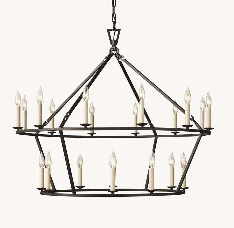 Franing Chandelier,SHOP ALL,metal chandelier,Farmhouse Black 19TH C. ENGLISH OPENWORK TWO-TIER ROUND CHANDELIER 40"