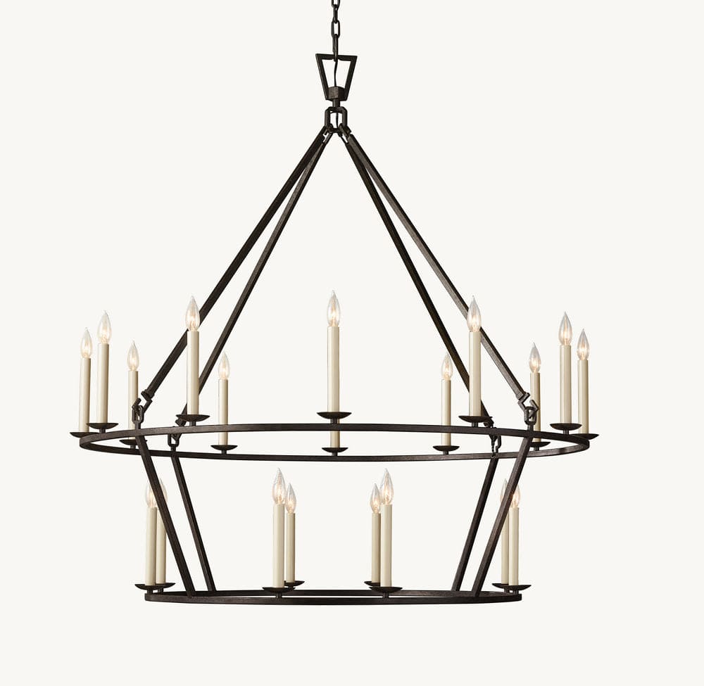 Franing Chandelier,SHOP ALL,metal chandelier,Farmhouse Black 19TH C. ENGLISH OPENWORK TWO-TIER ROUND CHANDELIER 50"