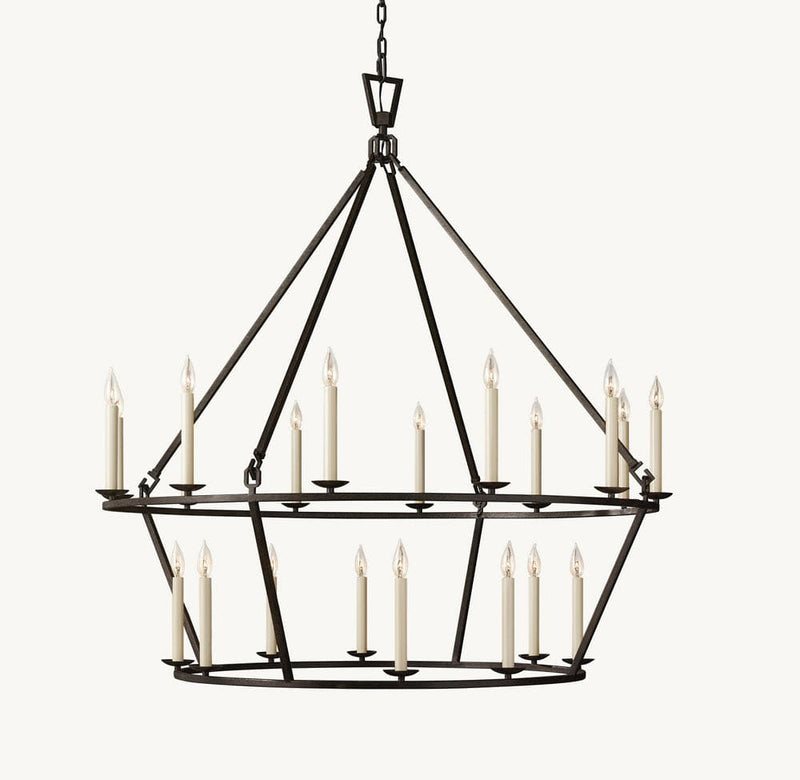Franing Chandelier,SHOP ALL,metal chandelier,Farmhouse Black 19TH C. ENGLISH OPENWORK TWO-TIER ROUND CHANDELIER 62"