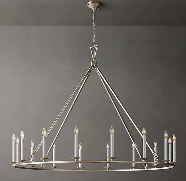 Franing Chandelier,SHOP ALL,metal chandelier,Farmhouse Burnished Silver Leaf 19TH C. ENGLISH OPENWORK ROUND CHANDELIER 50"