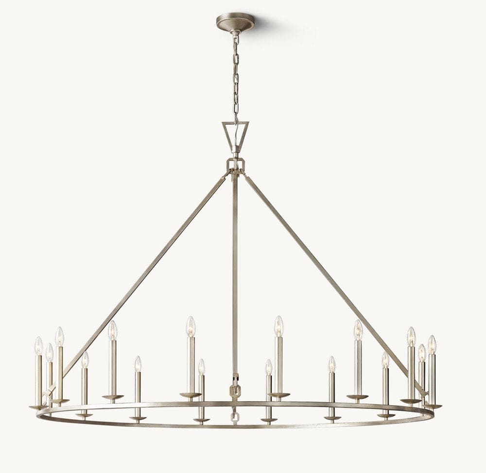 Franing Chandelier,SHOP ALL,metal chandelier,Farmhouse Burnished Silver Leaf 19TH C. ENGLISH OPENWORK ROUND CHANDELIER 60"