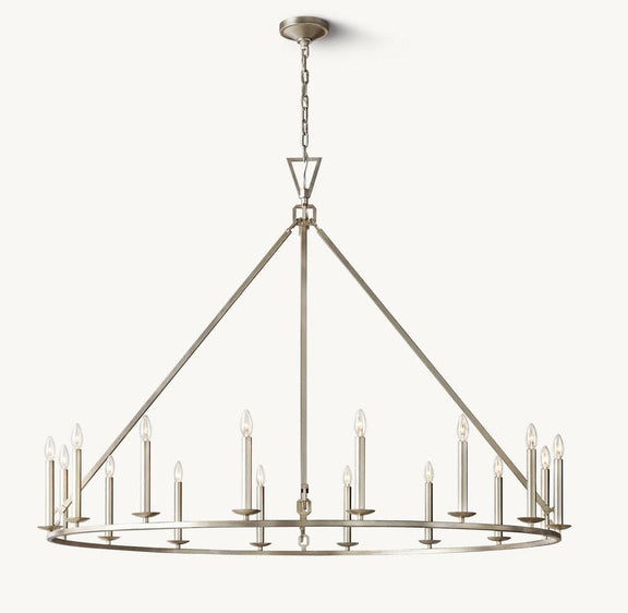 Franing Chandelier,SHOP ALL,metal chandelier,Farmhouse Burnished Silver Leaf 19TH C. ENGLISH OPENWORK ROUND CHANDELIER 60"