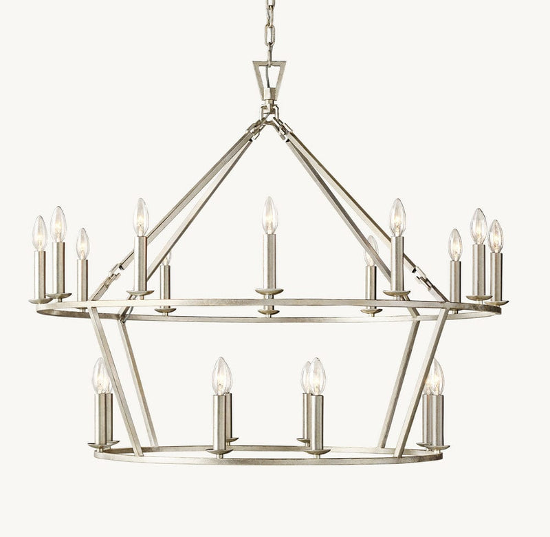 Franing Chandelier,SHOP ALL,metal chandelier,Farmhouse Burnished Silver Leaf 19TH C. ENGLISH OPENWORK TWO-TIER ROUND CHANDELIER 40"