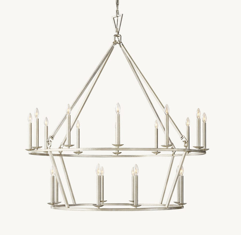 Franing Chandelier,SHOP ALL,metal chandelier,Farmhouse Burnished Silver Leaf 19TH C. ENGLISH OPENWORK TWO-TIER ROUND CHANDELIER 50"