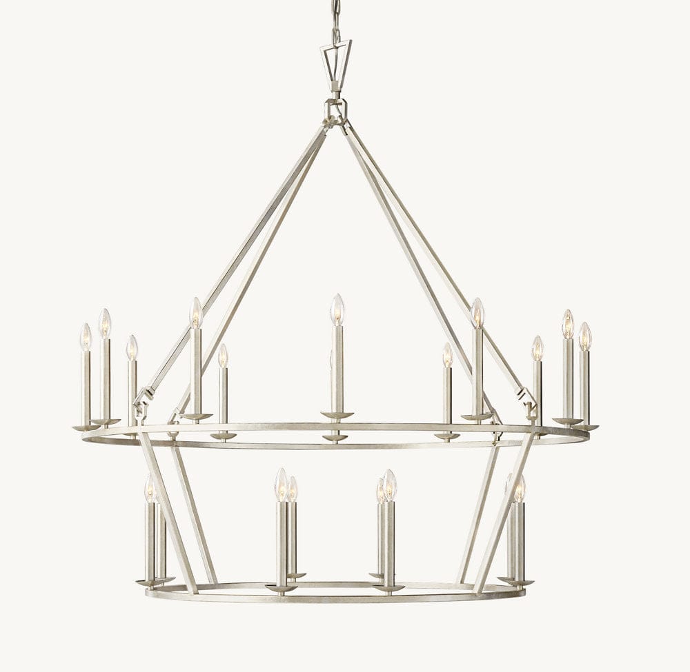 Franing Chandelier,SHOP ALL,metal chandelier,Farmhouse Burnished Silver Leaf 19TH C. ENGLISH OPENWORK TWO-TIER ROUND CHANDELIER 62"