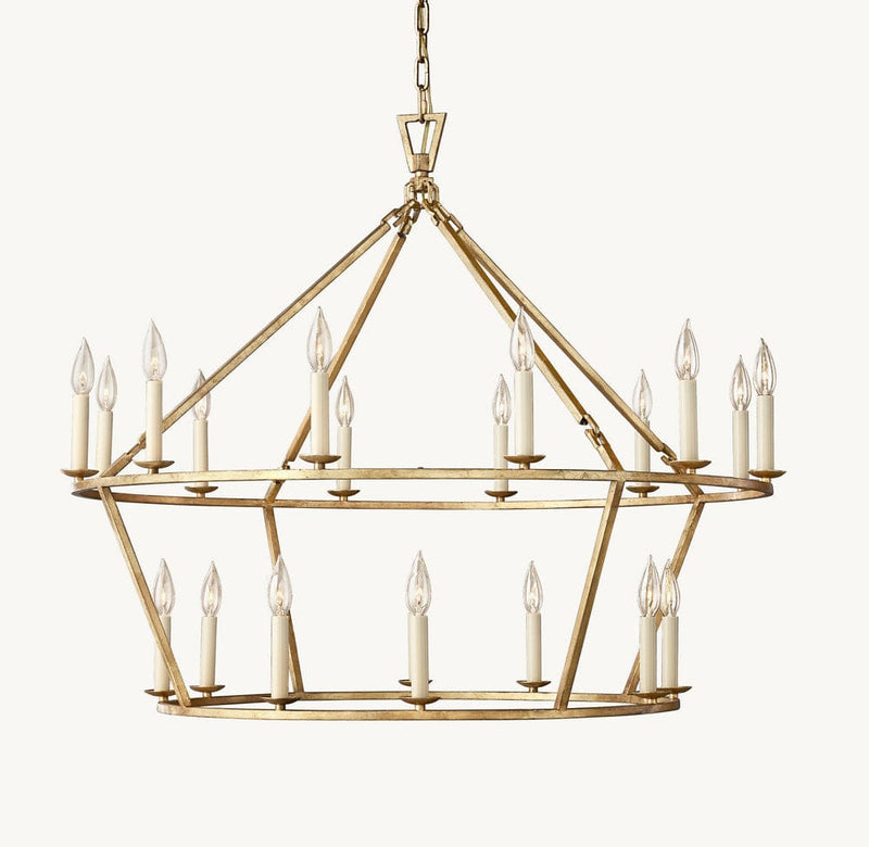 Franing Chandelier,SHOP ALL,metal chandelier,Farmhouse old brass 19TH C. ENGLISH OPENWORK TWO-TIER ROUND CHANDELIER 40"