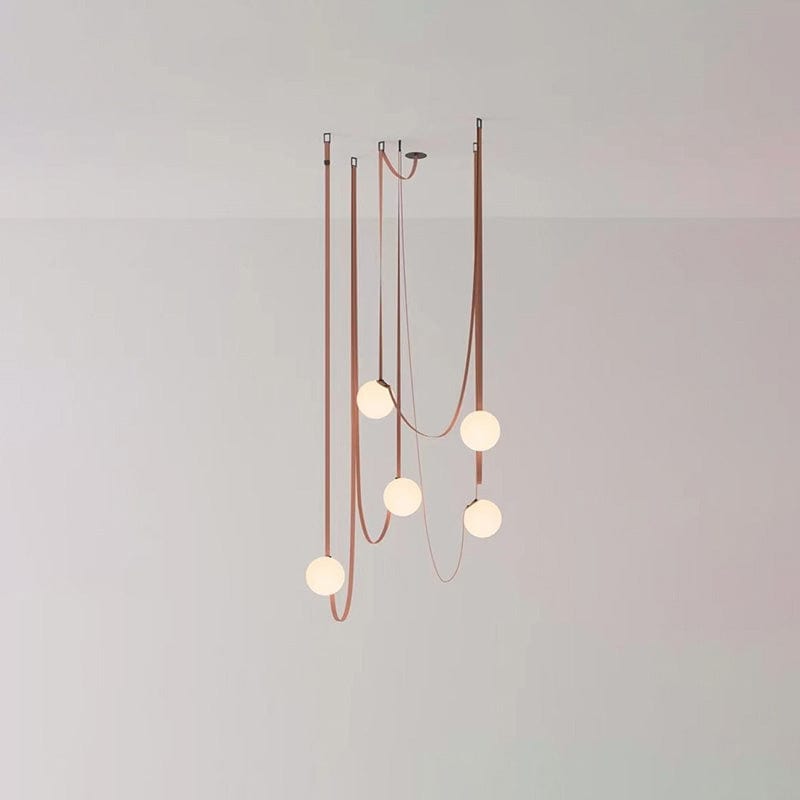 Franing Island counter/dining room ，Farmhouse ，Chandelier ，glass chandelier，shop all，Ceiling 5 lights: W39.4″×H59.1″ / Warm White / Brown Globe Leather Pendant Light