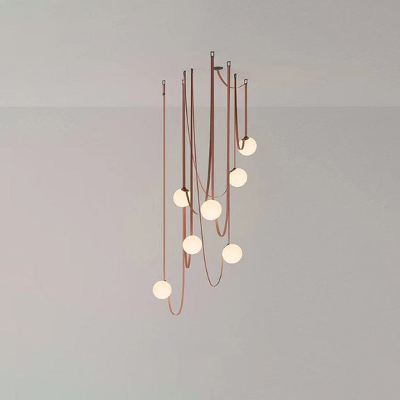 Franing Island counter/dining room ，Farmhouse ，Chandelier ，glass chandelier，shop all，Ceiling 7 lights: W47.2″×H78.7″ / Warm White / Brown Globe Leather Pendant Light